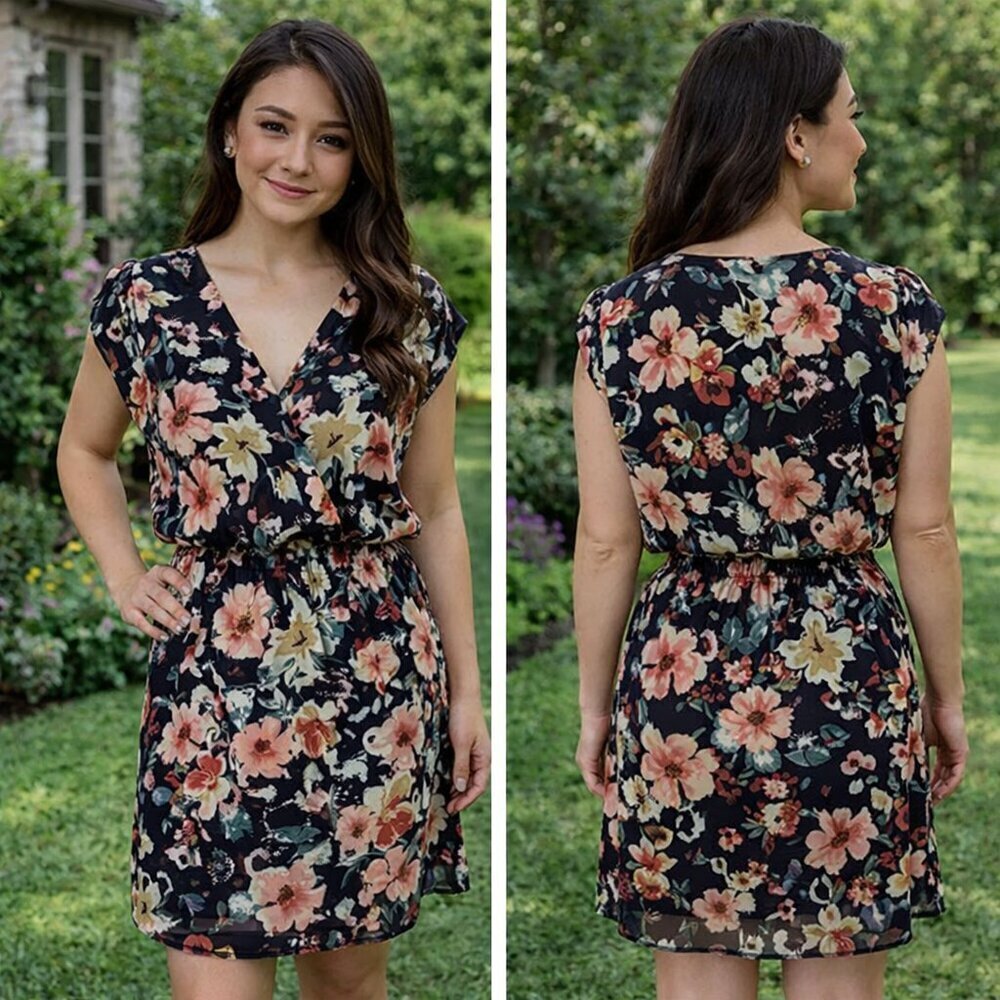 Ark & co navy floral elastic waist mini dress small